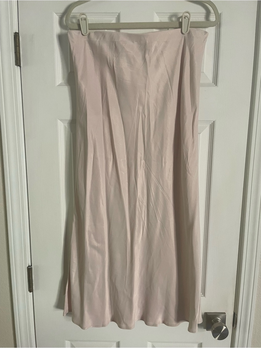 Anthropologie Pale Blush Satin Midi Skirt
